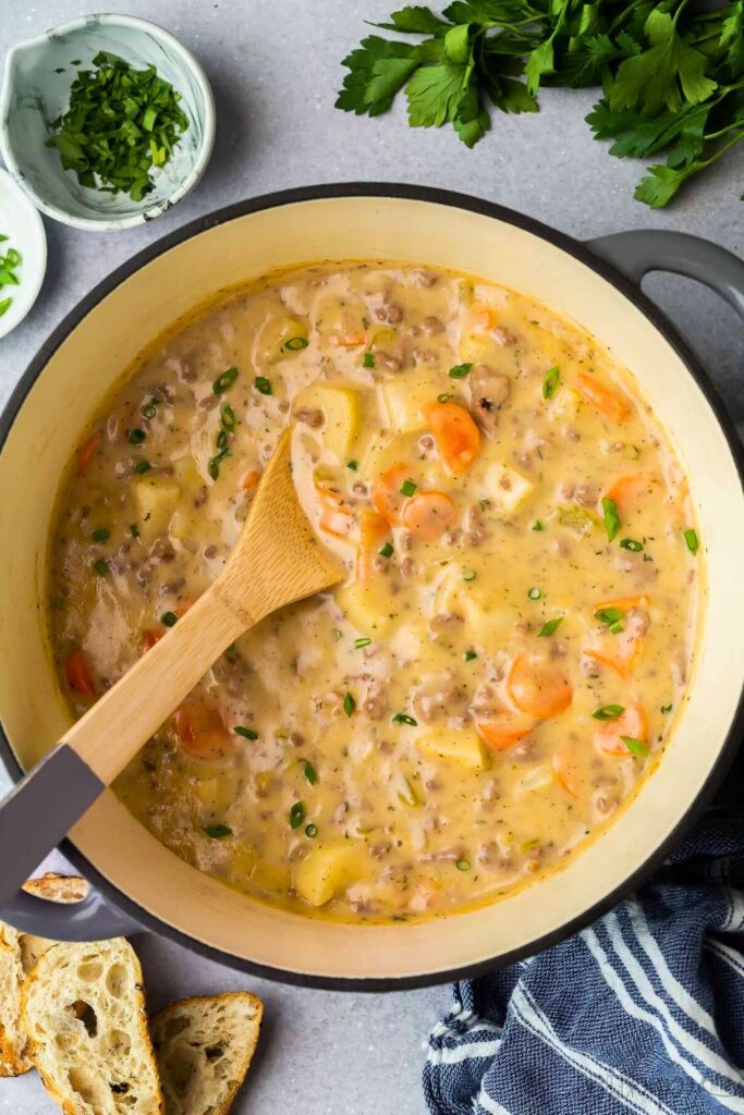 Step-by-Step Cheeseburger Soup
