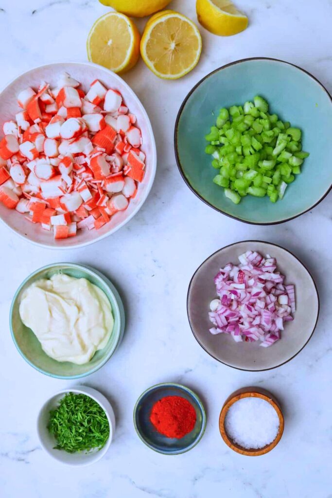 Tools & Ingredients of Crab Salad